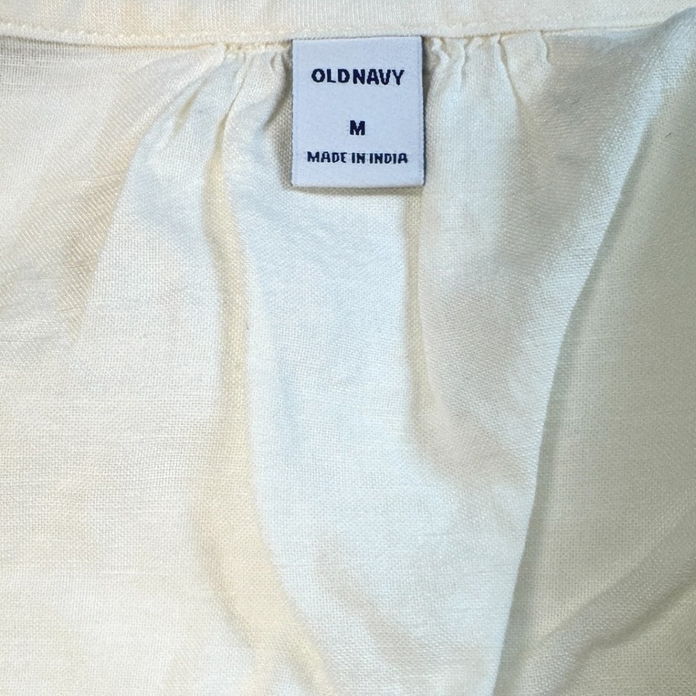 Old Navy Ruffle Sleeve Top Button Down Linen Blend Casual Blouse White M NWT - Picture 3 of 4
